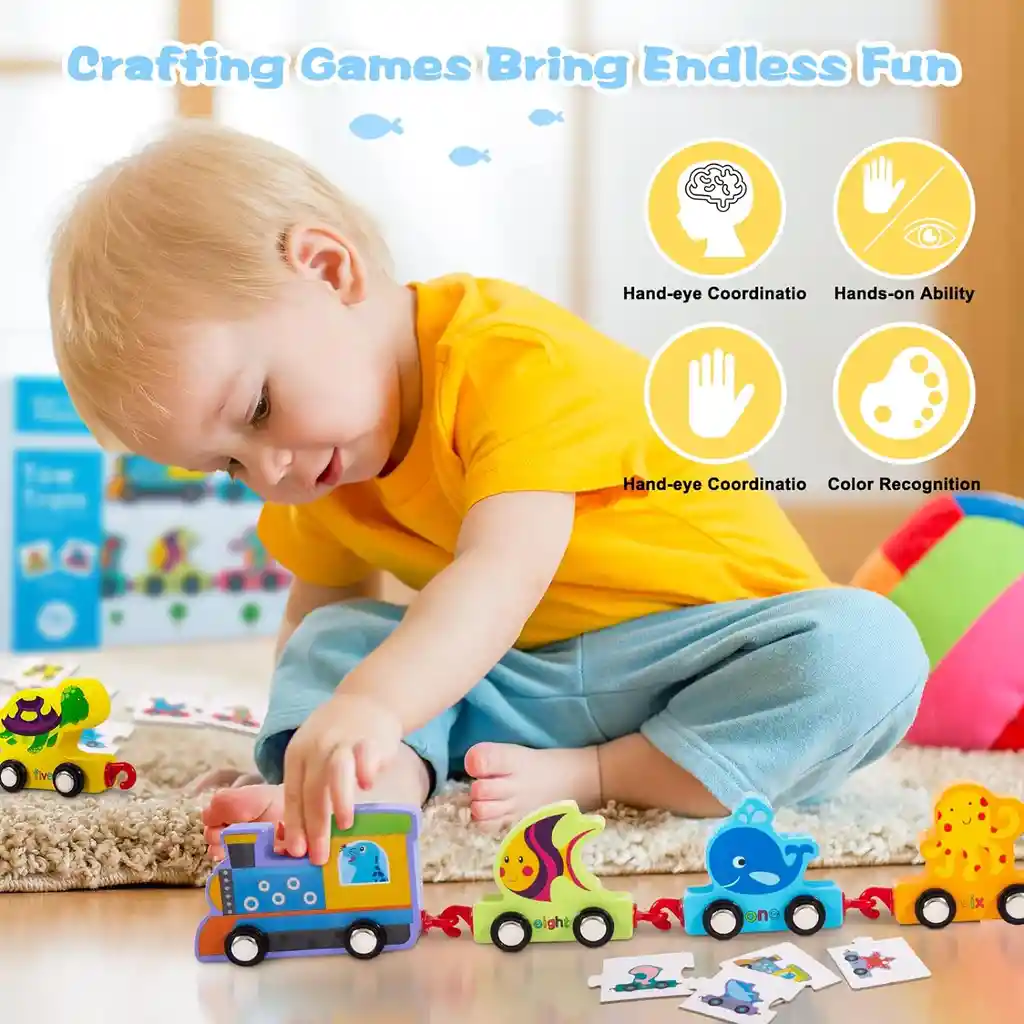 Tren Juguete Madera Para Niños Animales Marinos, Juguetes Montessori 1 2 3 Años Juegos Educativos