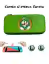 Estuche De Diseño Mario Luigui + 2 Grips + Vidrio Nintendo Switch