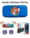 Estuche De Mario Azul + Acrilico + 2 Grips + Vidrio Nint. Switch