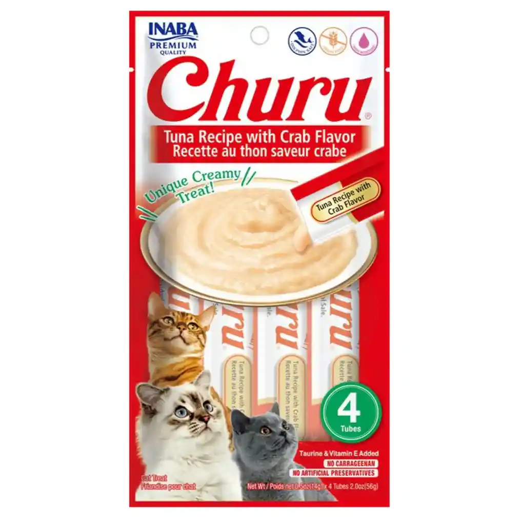 Pack 4 Sachets Churu Atun Con Sabor A Cangrejo Para Gato 56g