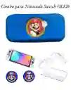 Estuche De Mario Azul + Acrilico + 2 Grips + Vidrio Switch Oled