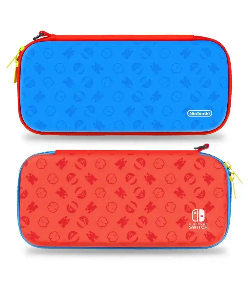 Estuche De Mario Rojo/azul + Acrilico + 2 Grips + Vidrio Nint. Switch