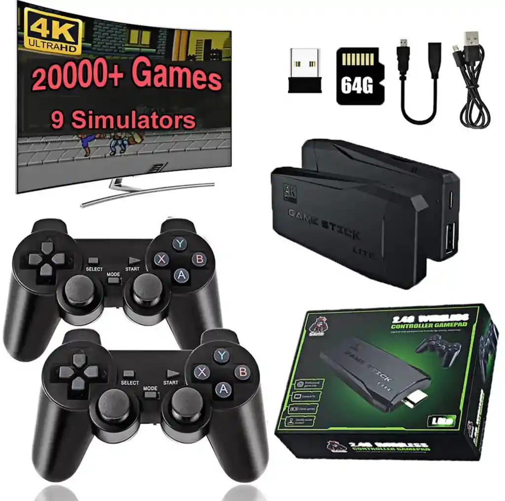 Consola Video Juegos 4k 20,000 Juegos 64gb 2 Controles