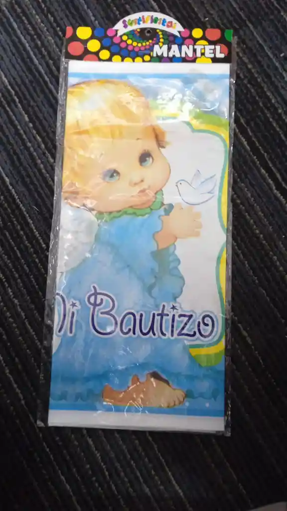 Mantel De 6 Puestos Para Fiesta De Bautizo Niño Con Vestido Azul