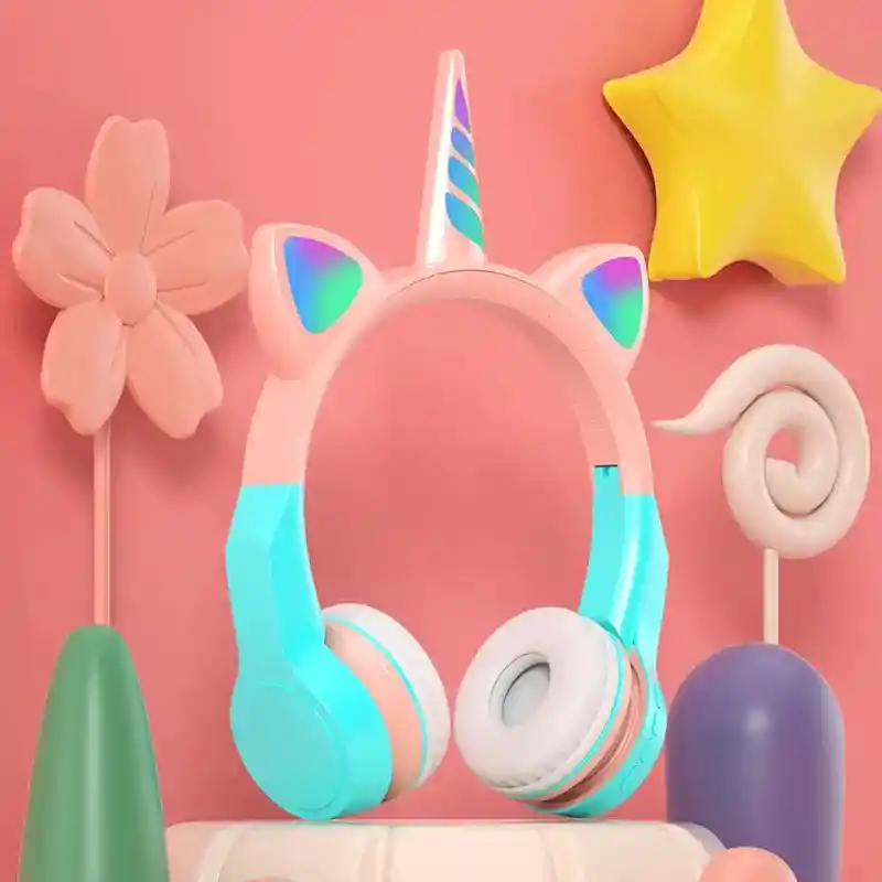 Audifono Inalambrico Unicornio Colors Con Luz Niños