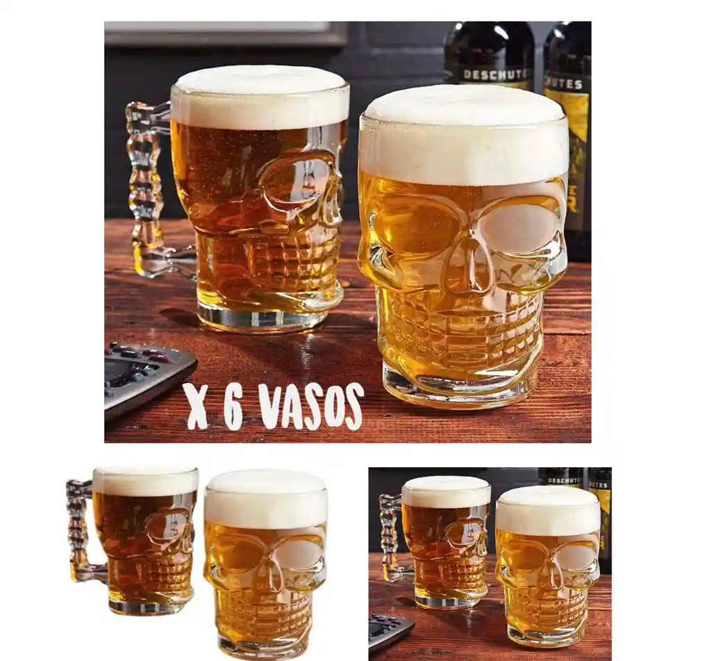 Vaso Cervecero Diseño Calavera X6 Piezas