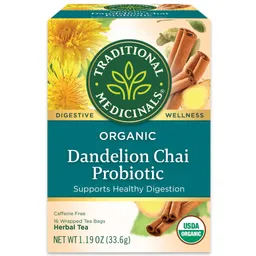 Traditional Medicinals Organic Té Dandelion Chai Con Probioticos, Apoyo A La Salud Digestiva 16 Bolsitas