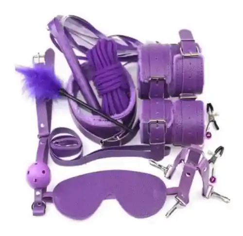 Kit Bondage Festishe 10 Piezas Bdsm Sadomasoquismo Morado