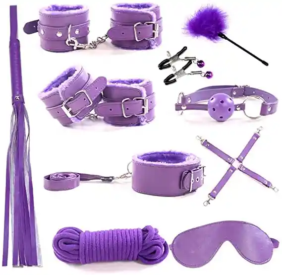 Kit Bondage Festishe 10 Piezas Bdsm Sadomasoquismo Morado