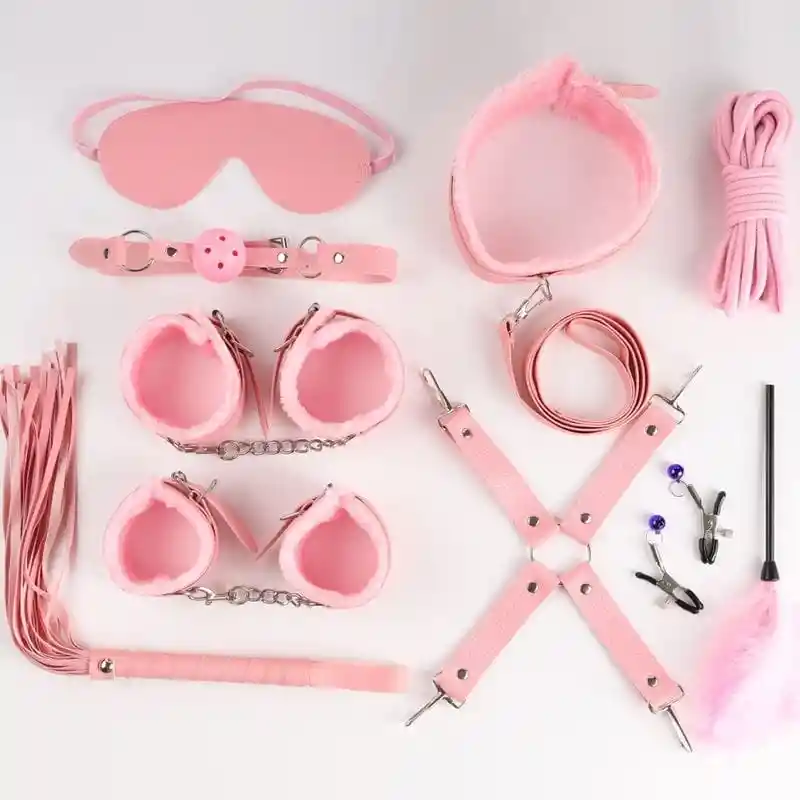 Kit Bondage Festishe 10 Piezas Bdsm Sadomasoquismo Rosado