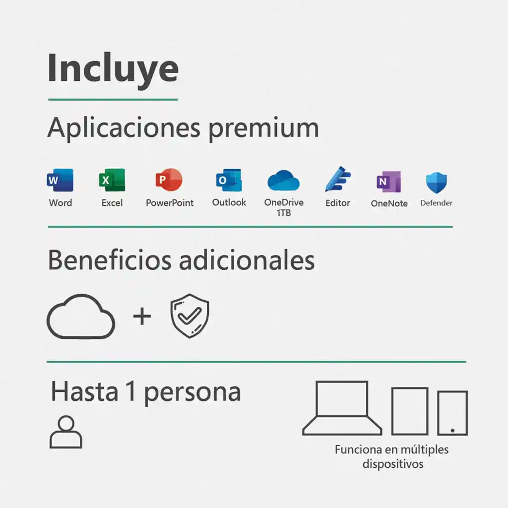 Microsoft Office 365 Personal 1 Usuarios 12 Meses Digital