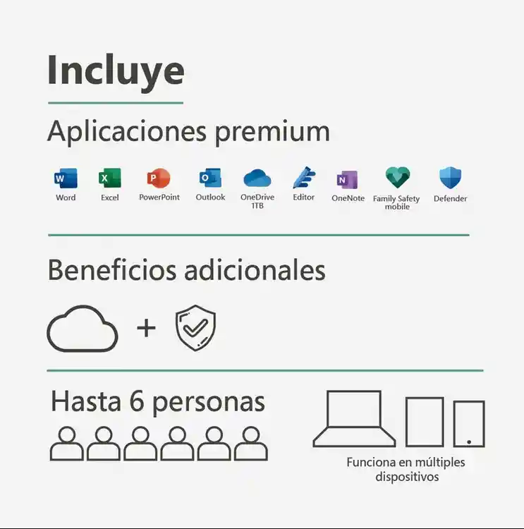 Microsoft Office 365 Familia 6 Usuarios 12 Meses Onedrive Word Excel