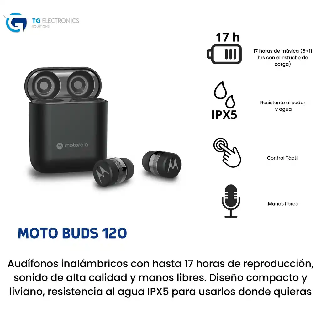 Audifonos Motorola Moto Buds 120 Inalambricos Color Negro