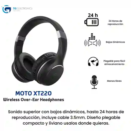 Audifono Diadema Motorola Xt220 Hasta 24 Hrs De Música Color Negro