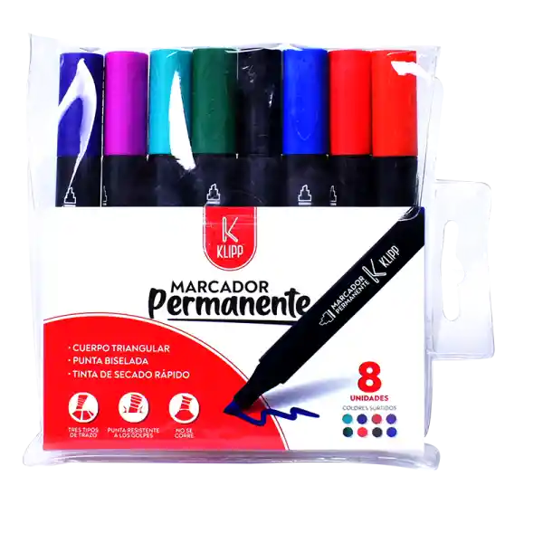 Kit Marcador Permanente X 8 Colores Klipp