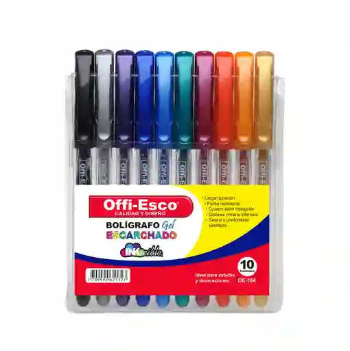 Estuche Boligrafo Gel Escarchado X 10 Colores Offi-esco