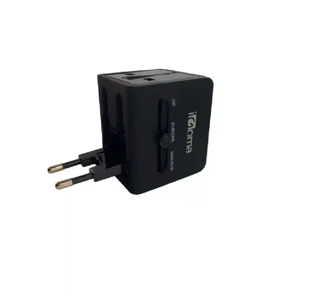 Adaptador Viaje Puerto Usb Paquete Universal Usa Uk Europa Negro