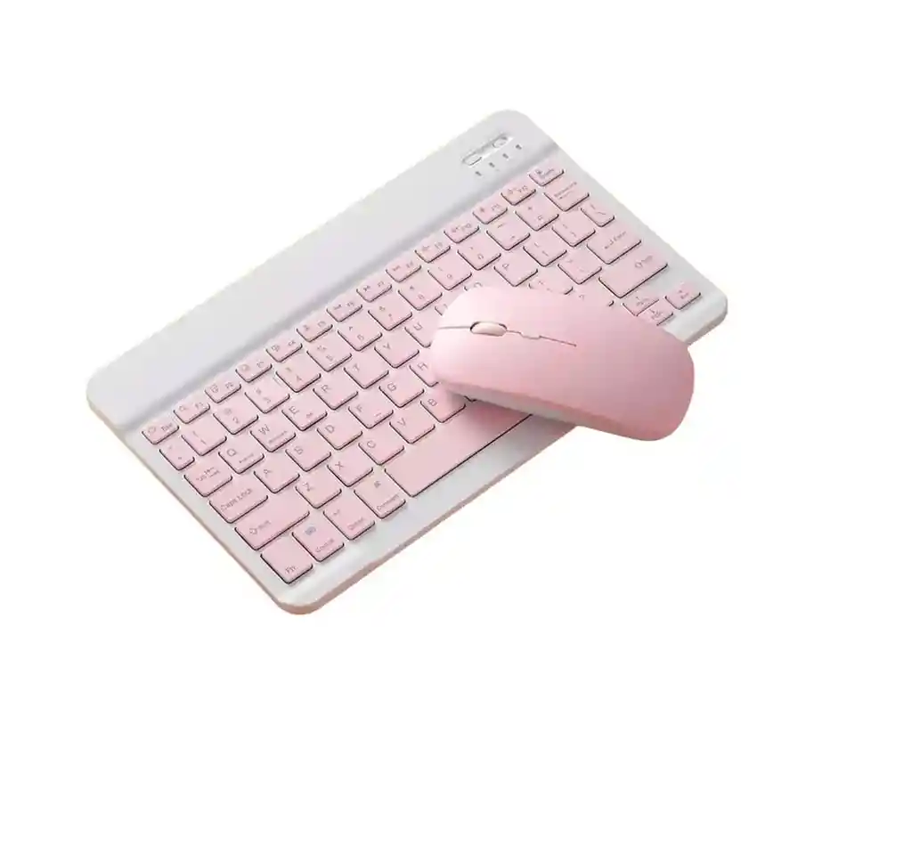 Kit Mouse Y Teclado Bluetooth Tablet - Pc - Celular 10 Rosado