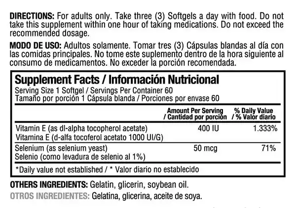 Vitamin E 400 Iu With Selenium 60 Softgels Healthy America