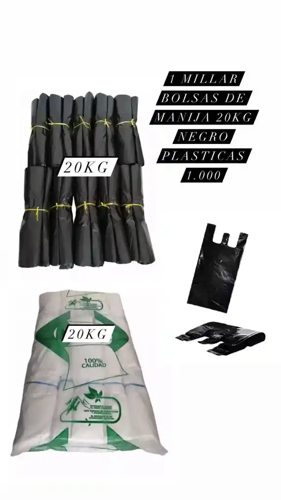 1 Millar Bolsas De Manija 20kg Negro Plasticas 1.000 10 Paquetes