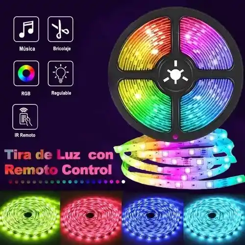 Cinta Led Tira Luces 5 Mts Rgb Multicolor Con Control Deluxe