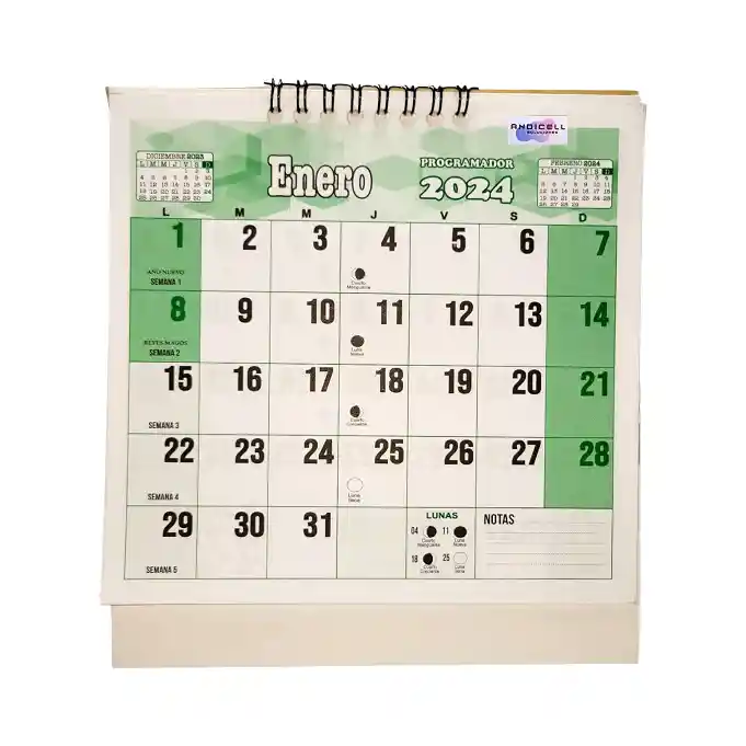 Calendario Programador 2024 Escritorio Pequeño Verde