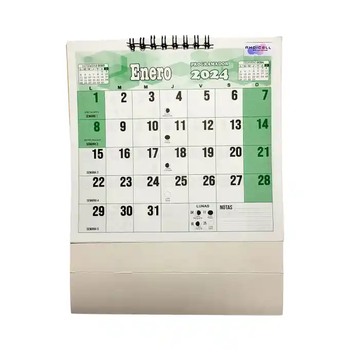 Calendario Programador 2024 Escritorio Pequeño Verde