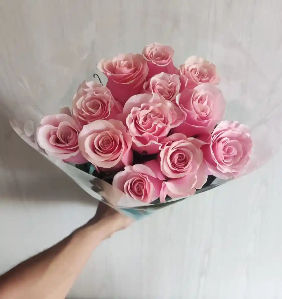 12 Rosas Rosadas Tipo Exportación Para Ella