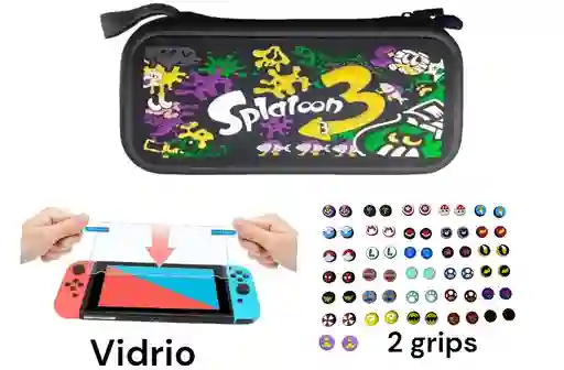 Estuche Rígido Splatoon 3 + 2caps + Vidrio Nintendo Switch