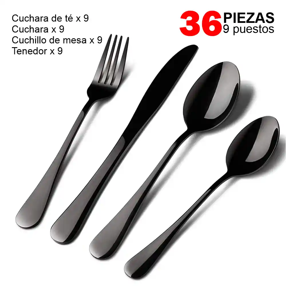 Juego De Cubiertos Acero Inoxidable 9 Puestos 36 Piezas - Negro