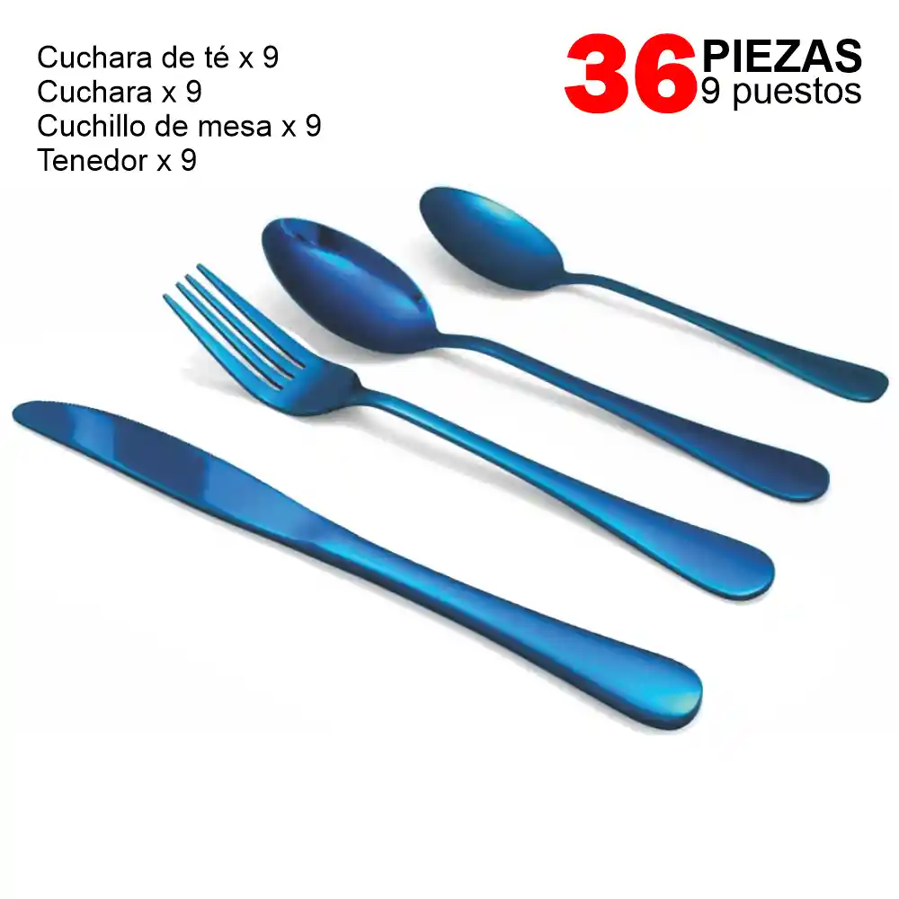 Juego De Cubiertos Acero Inoxidable 9 Puestos 36 Piezas - Azul