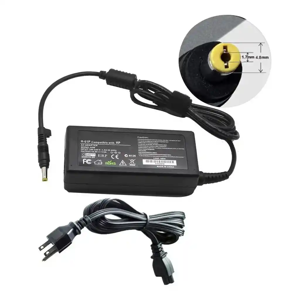 Cargador Para Hp Punta Amarilla (18v -3.5a) Conector De 4.8 X 1.7 Mm