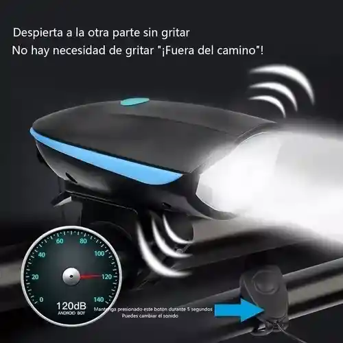 Luz Linterna Para Bicicleta Con Pito Recargable 250 Lumens