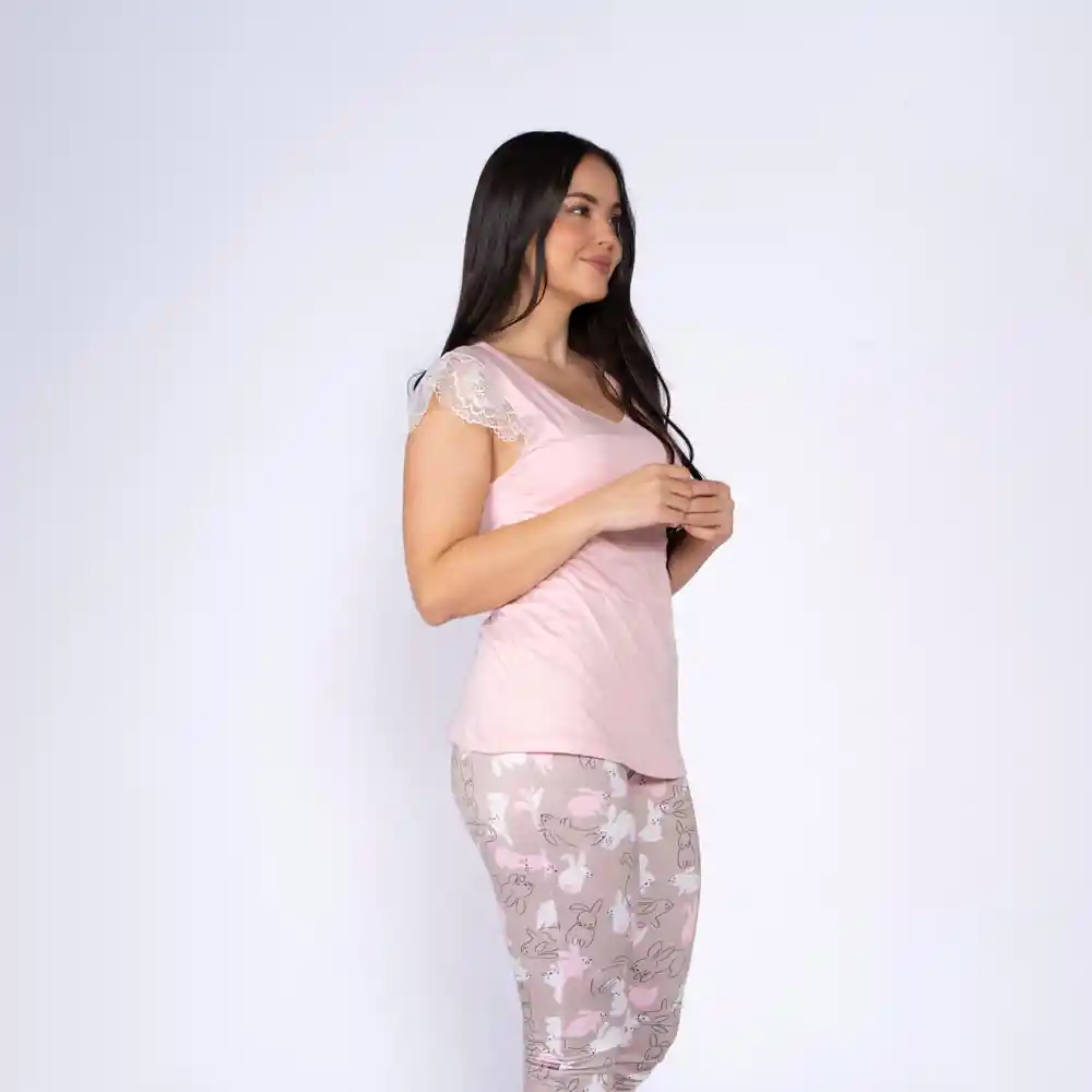 Pijama En Capri Estampada Con Encaje 2809 L