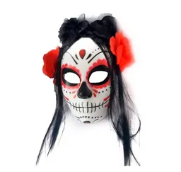 Mascara Halloween Catrina Mujer Cabello 24cm Disfraz Fiesta