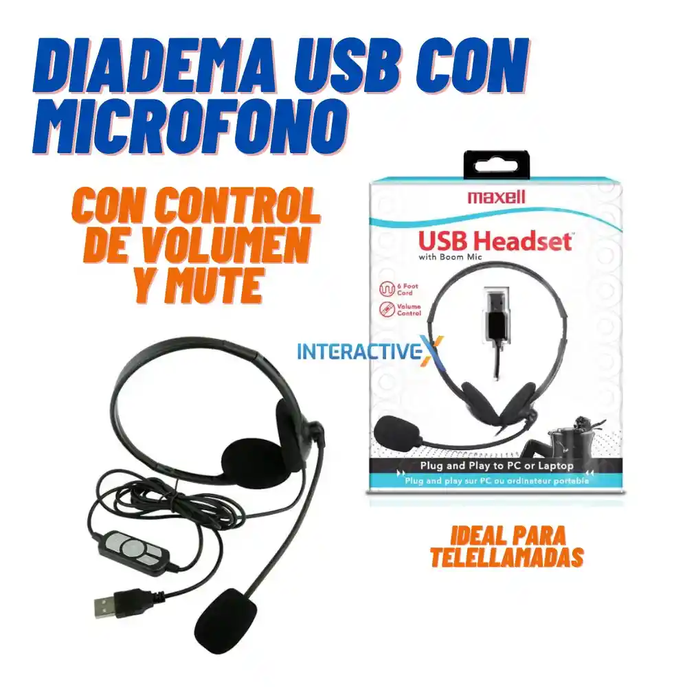 Diadema Maxell Usb Con Microfono / Audifonos Call Center Usb/ Diadema Usb Para Llamadas Con Mute