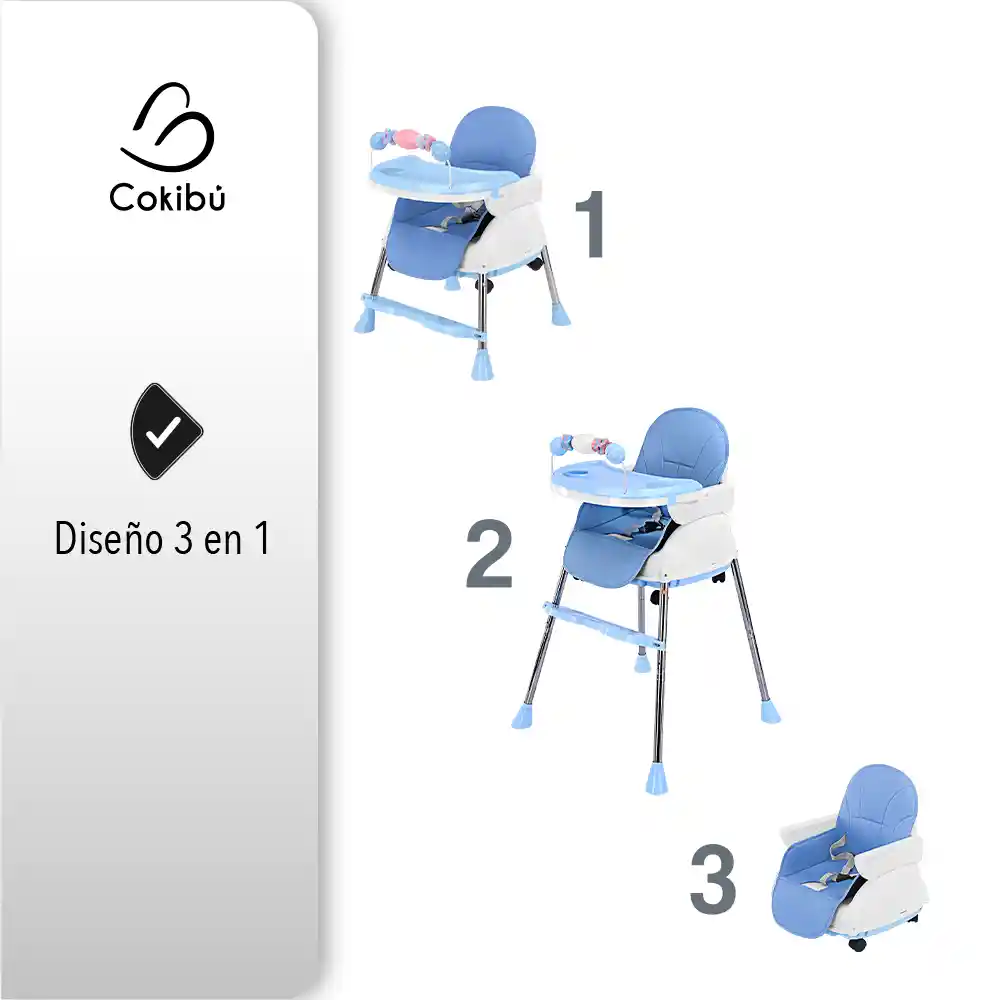 Silla Comedor Para Bebe 3 En 1 Azul