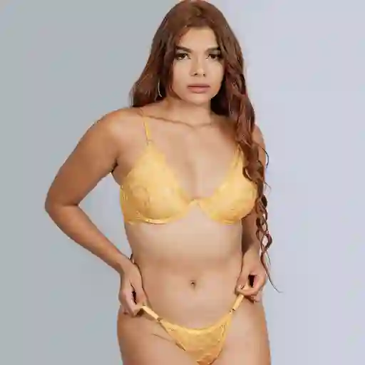 Talla 38/ Xl Conjunto De Lencería Mostaza Pecado