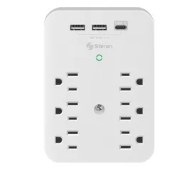 Clavija Adaptadora De 6 Contactos Polarizados Y Triple Cargador Usb