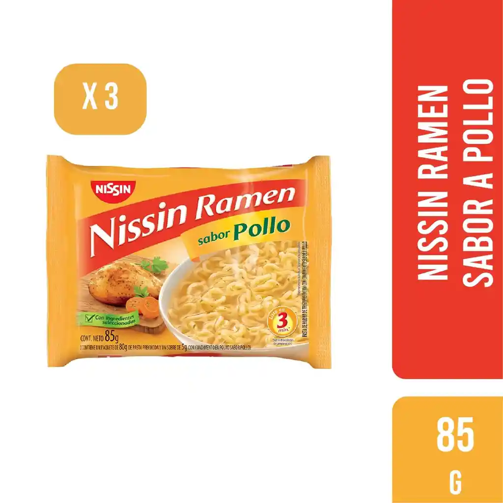 Nissin Ramen Sabor A Pollo X 85 Gr X 3 Unidades