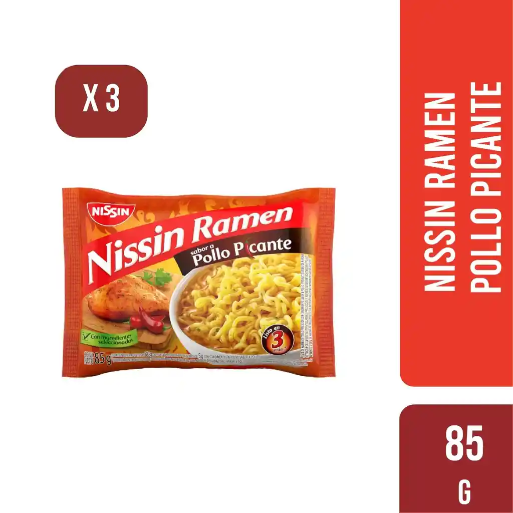 Nissin Ramen Pollo Picante 85 Gr X 3 Unid