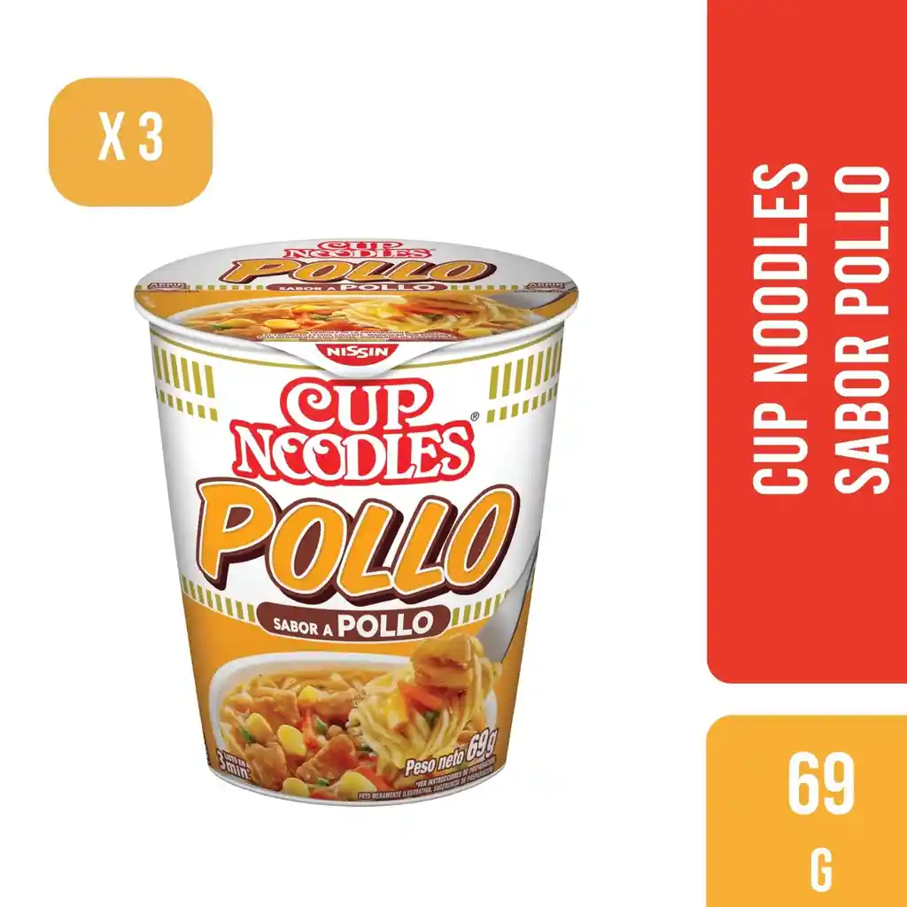 Cup Noodles Sabor Pollo 69 Gr X 3 Unidades