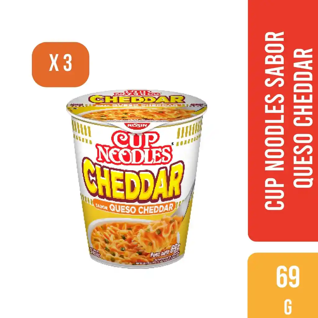 Cup Noodles Sabor Queso Cheddar 69gr Pack X 3 Unidades