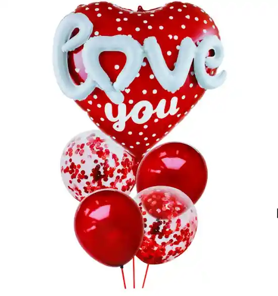 Set Globo Romántico Corazón Frase Love You + 4 Globos