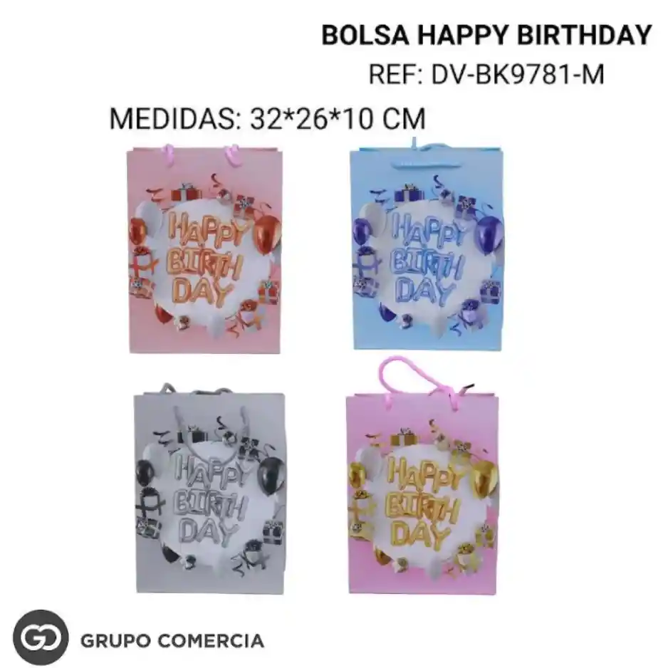 Bolsa De Regalo Premium 32*26*10 Happy Birthday