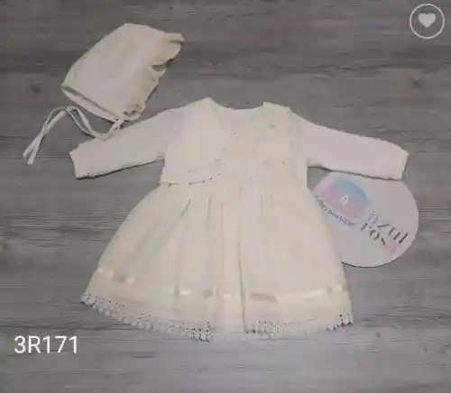 Vestido Blanco Elegante Con Saco Y Pava Para Bebé Talla 12 Meses