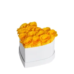 Caja Top Blanca Con Rosas Amarillas Preservadas