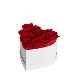 Caja Top Blanca Con Rosas Rojas Preservadas