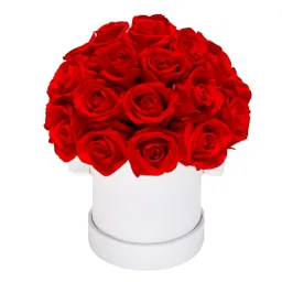 Caja Cilindrica Top Blanca Con Rosas Rojas Preservadas