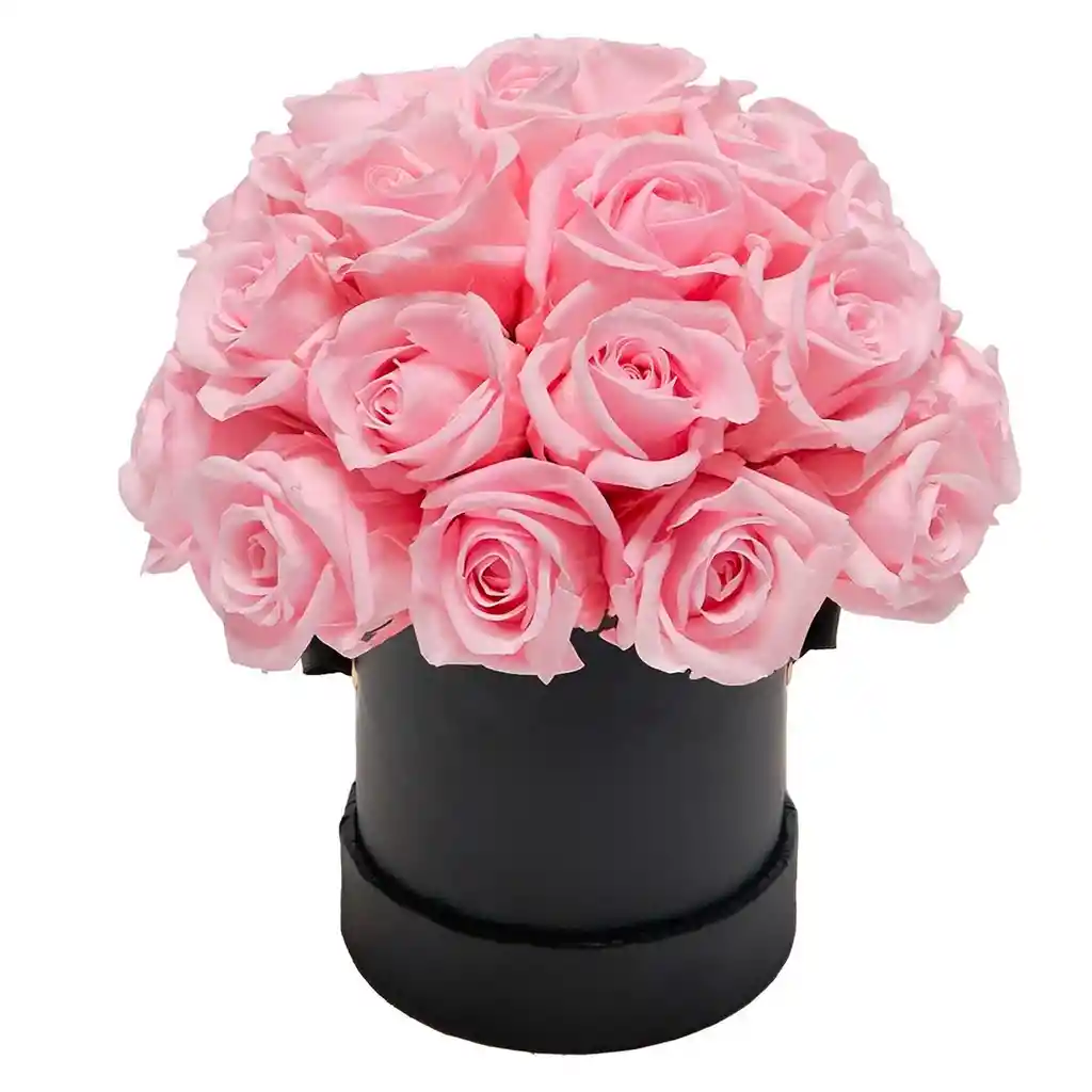 Caja Top Negra Con Rosas Rosadas Preservadas